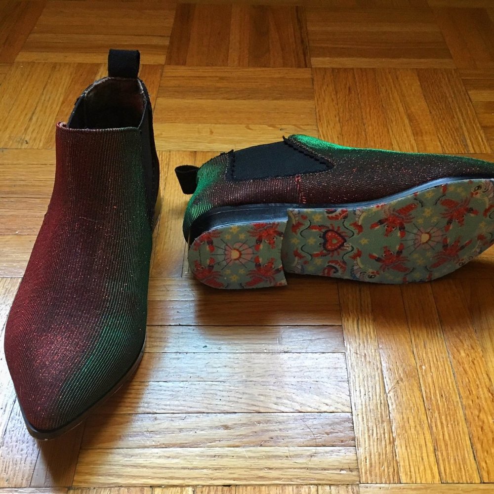 Irregular choice boots red and green iridescent color size 6.5 / 37